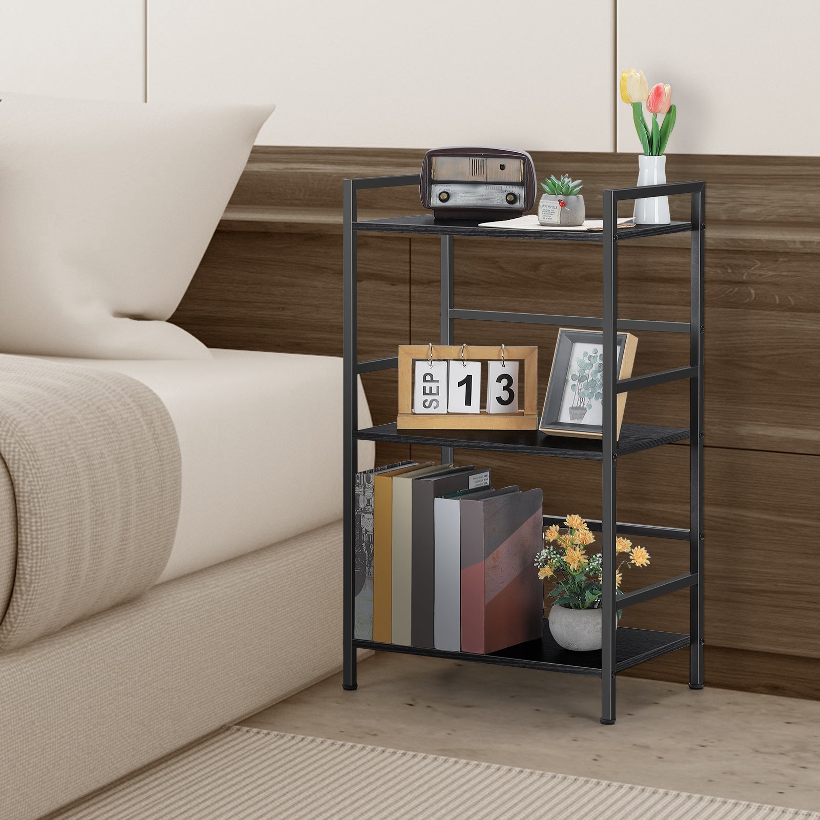 FANSXIVITA 3-Tier Book Stands Holder, Organizer Bookcase with Storage Shelves, Modern Bookshelves Organizer, Floor Standing Book Shelf for Bedroom, Living Room, Office