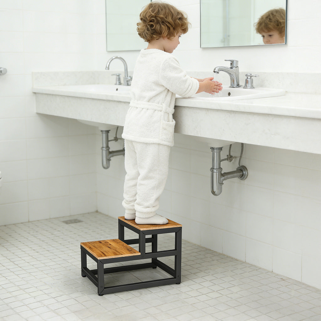 FANSXIVITA Small Foot Stools, Kids 2 Step Stool, Rubber Wood Step for Children, Durable, Non-Slip, Toddler Step Stool, Easy to Clean