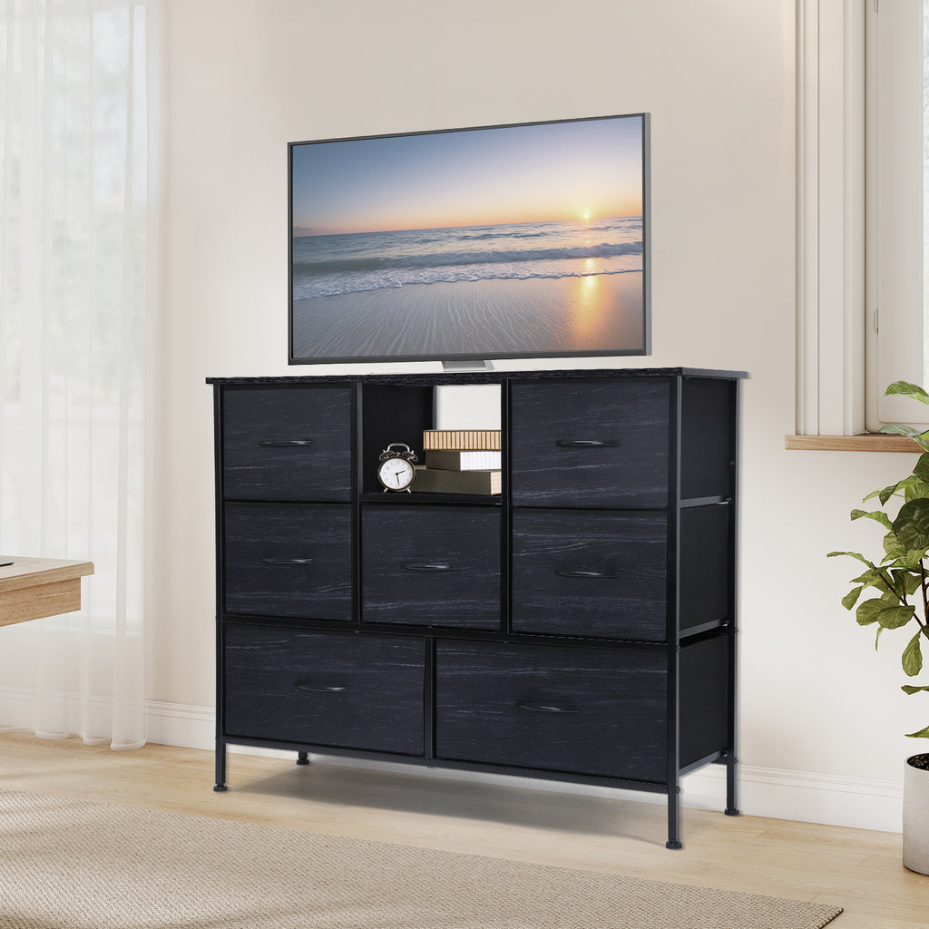 FANSXIVITA Dresser for Bedroom with 7 Drawers, Wide Fabric Dresser Furniture for Storage and Organization, Metal Frame and Wood Top for Small TV Stand, Chest of Drawers for Living Room Closet Hallway,Black