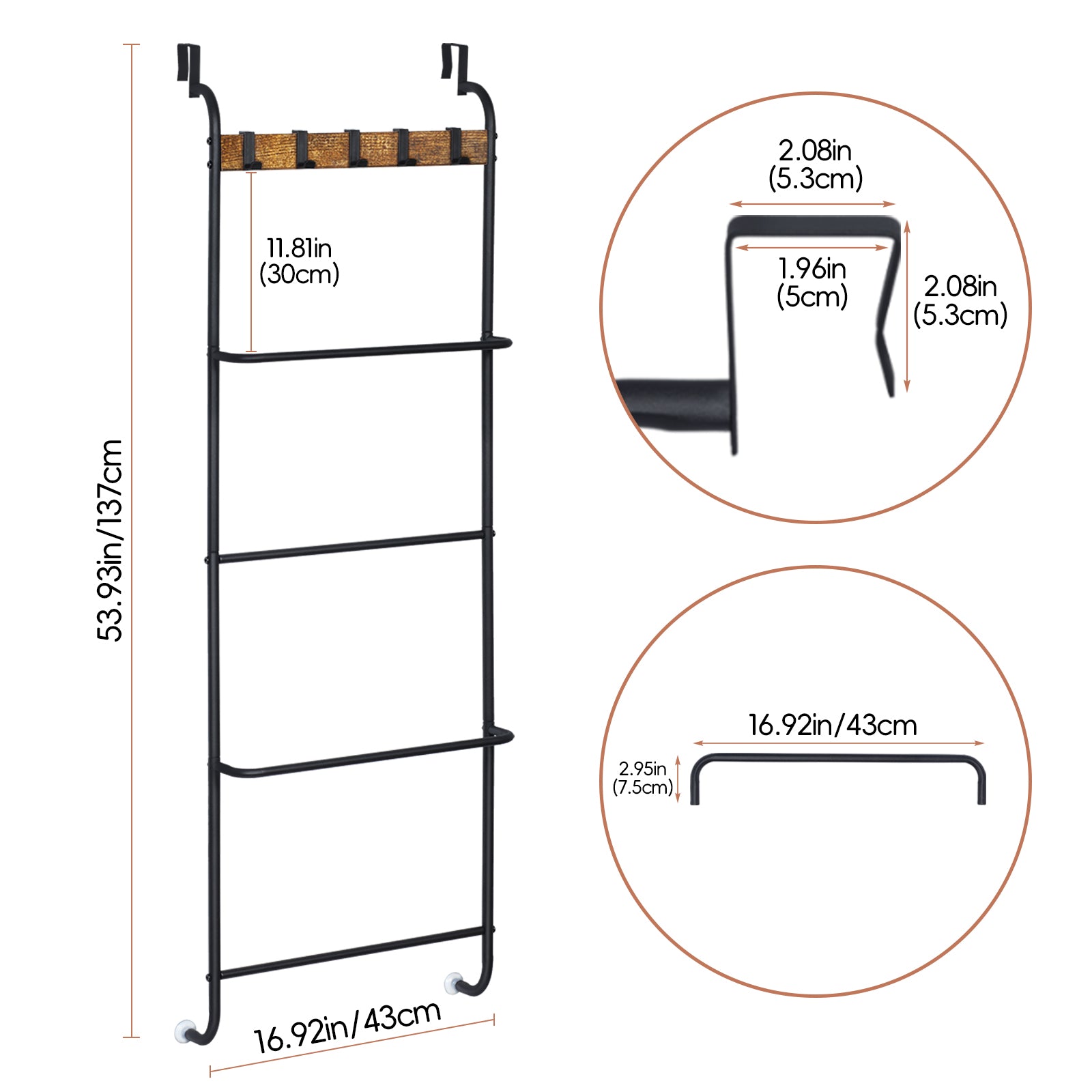 FANSXIVITA Over The Door Towel Racks Door Rack Hanger Organizer for Bathroom Door Rack for Towels Over Door Hooks with Shelves Behind Door Towel Holder Back of Door 4 Tier Towel Bar Black