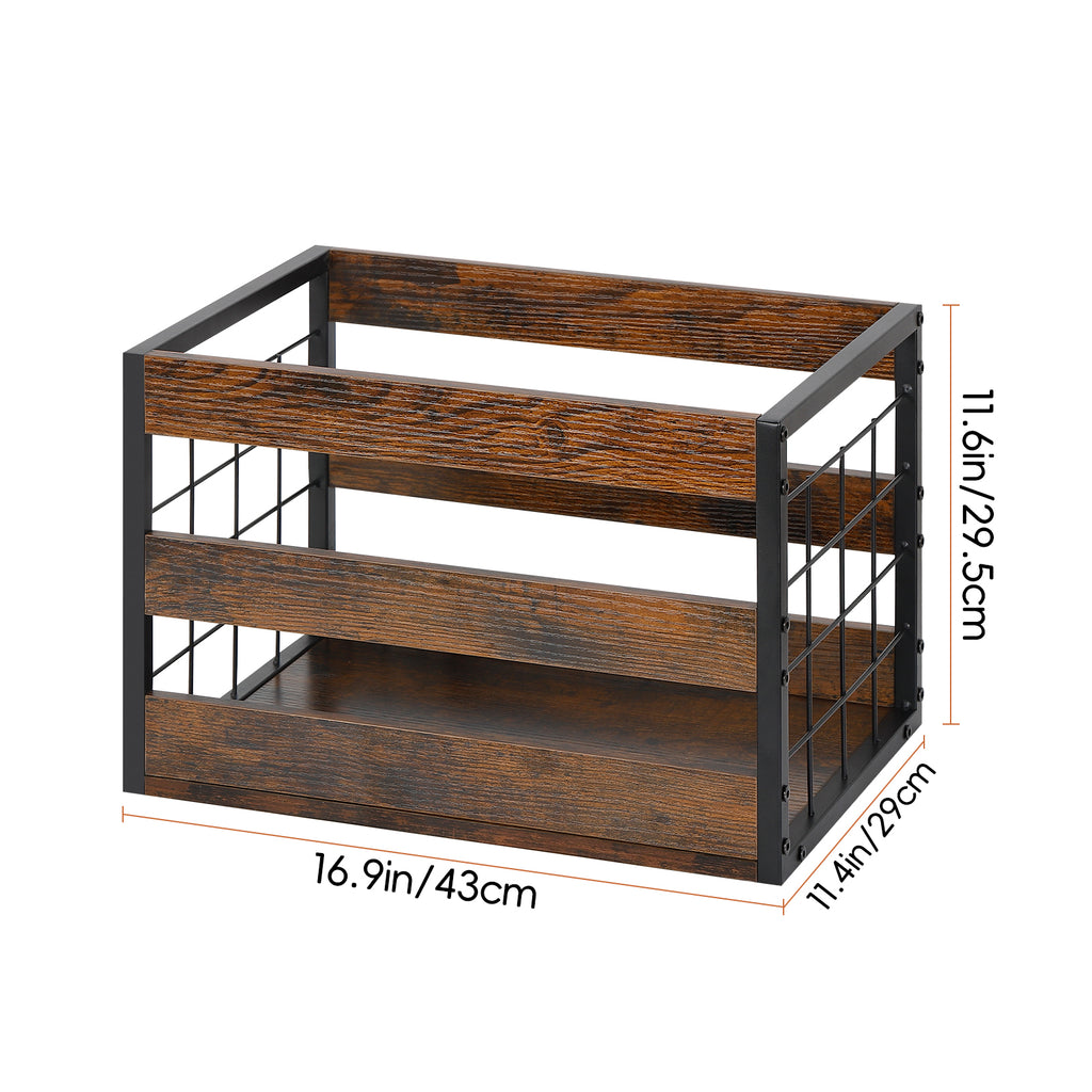 FANSXIVITA Rustic Wood Boxes Storage, Metal Dog Toy Storage Baskets with Handles, Wooden Crates 2 Pack, Durable Wood Boxes