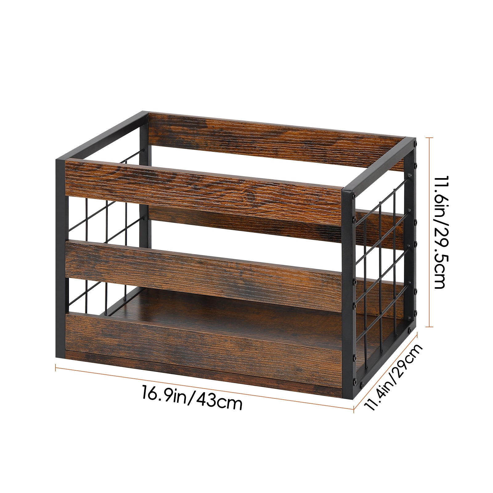 FANSXIVITA Rustic Wood Boxes Storage, Metal Dog Toy Storage Baskets with Handles, Wooden Crates 2 Pack, Durable Wood Boxes