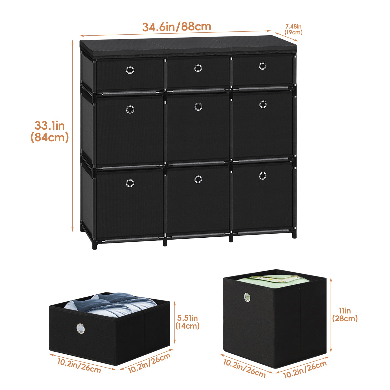 FANSXIVITA Drawers for Furniture, 9 Cube Storage for Bedroom Drawers for furniture Drawer Organizer Set Storage for Bedroom, Office, Kitchen