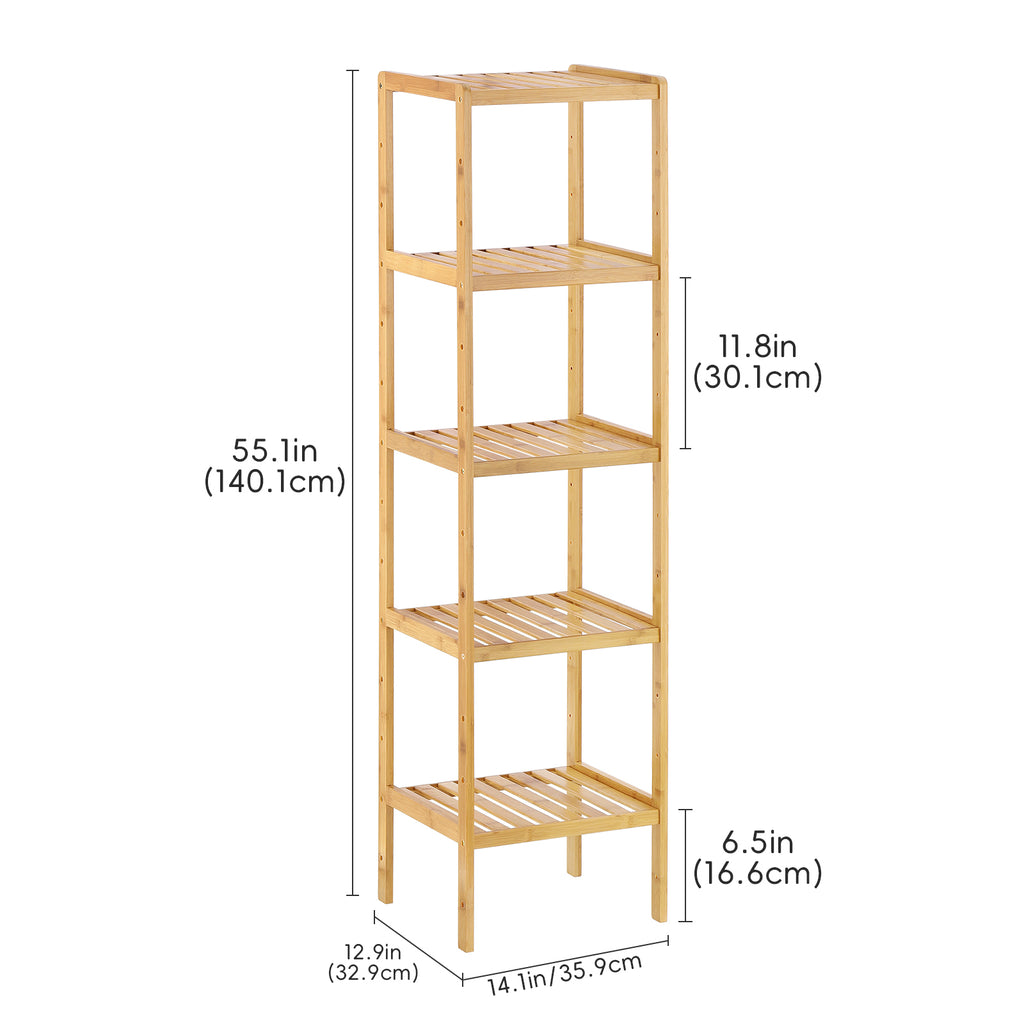 FANSXIVITA Bamboo Plant Racks 5-Tier Bathroom Shelf Multifunctional Storage Rack, Plant Flower Display Stand for Narrow Space, Living Room, Bedroom, Kitchen