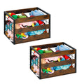 FANSXIVITA Rustic Wood Boxes Storage, Metal Dog Toy Storage Baskets with Handles, Wooden Crates 2 Pack, Durable Wood Boxes