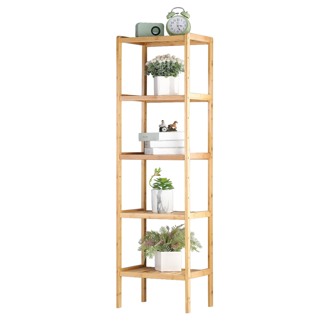 FANSXIVITA Bamboo Plant Racks 5-Tier Bathroom Shelf Multifunctional Storage Rack, Plant Flower Display Stand for Narrow Space, Living Room, Bedroom, Kitchen
