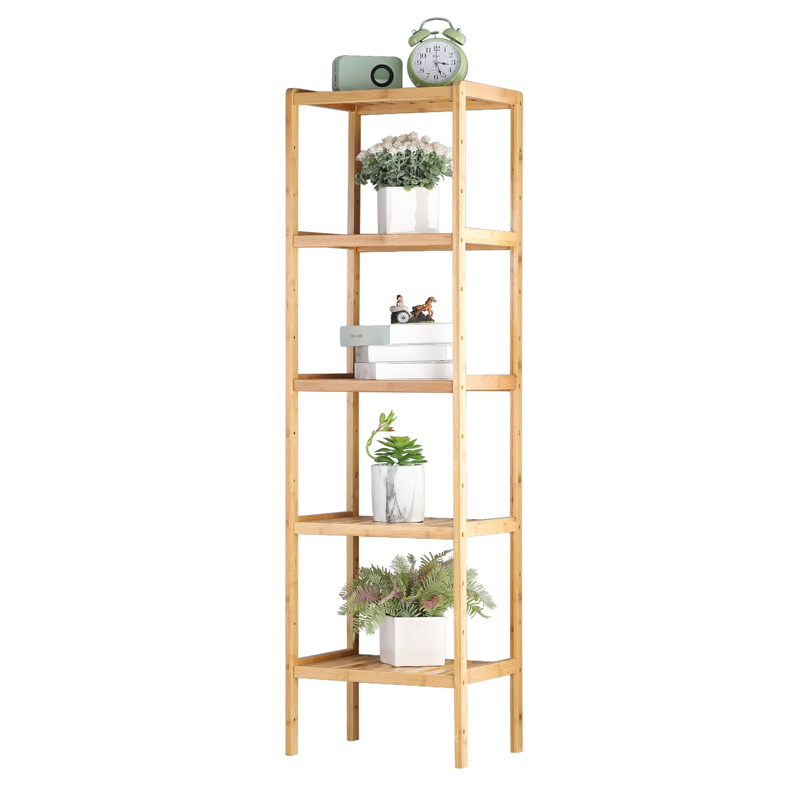 FANSXIVITA Bamboo Plant Racks 5-Tier Bathroom Shelf Multifunctional Storage Rack, Plant Flower Display Stand for Narrow Space, Living Room, Bedroom, Kitchen