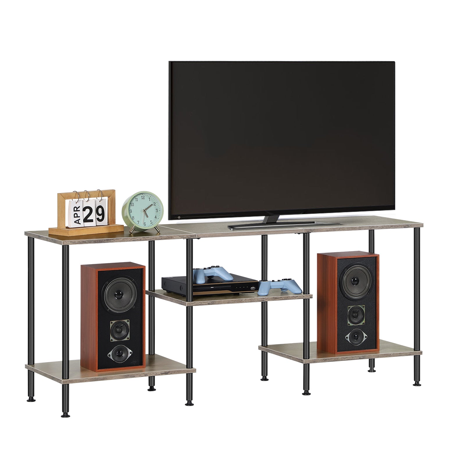 FANSXIVITA Black TV Stand Farmhouse Entertainment Center Television Stands with Open Storage, Industrial TV Console Table for Bedroom, Living Room