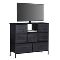 FANSXIVITA Dresser for Bedroom with 7 Drawers, Wide Fabric Dresser Furniture for Storage and Organization, Metal Frame and Wood Top for Small TV Stand, Chest of Drawers for Living Room Closet Hallway,Black