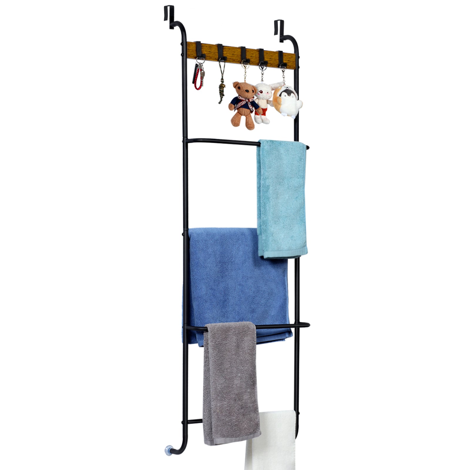 FANSXIVITA Over The Door Towel Racks Door Rack Hanger Organizer for Bathroom Door Rack for Towels Over Door Hooks with Shelves Behind Door Towel Holder Back of Door 4 Tier Towel Bar Black