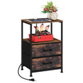 FANSXIVITA Nightstand with Charging Station End Table with 2 Fabric Drawer Bedside Table with USB Ports and Power Outlets Modern Night tables with Open Shelf for Bedroom Living Room Brown