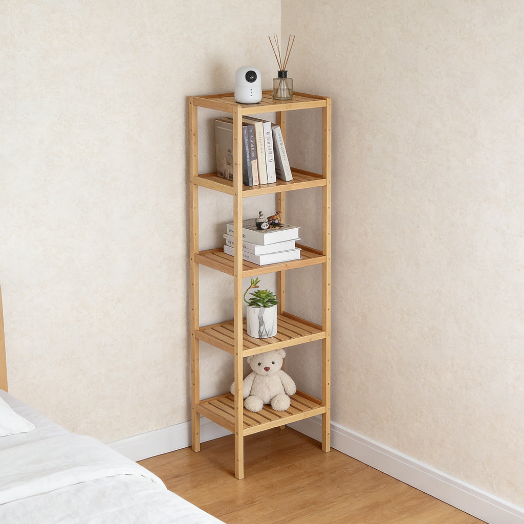 FANSXIVITA Bamboo Plant Racks 5-Tier Bathroom Shelf Multifunctional Storage Rack, Plant Flower Display Stand for Narrow Space, Living Room, Bedroom, Kitchen