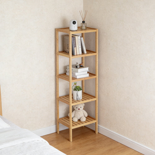 FANSXIVITA Bamboo Plant Racks 5-Tier Bathroom Shelf Multifunctional Storage Rack, Plant Flower Display Stand for Narrow Space, Living Room, Bedroom, Kitchen