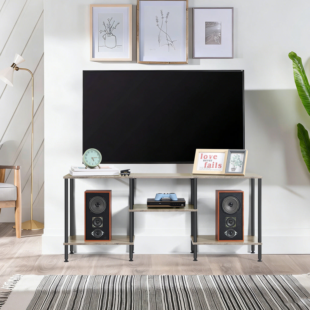 FANSXIVITA Black TV Stand Farmhouse Entertainment Center Television Stands with Open Storage, Industrial TV Console Table for Bedroom, Living Room