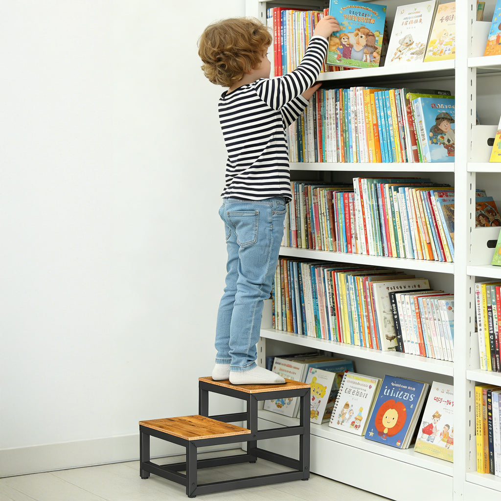 FANSXIVITA Small Foot Stools, Kids 2 Step Stool, Rubber Wood Step for Children, Durable, Non-Slip, Toddler Step Stool, Easy to Clean