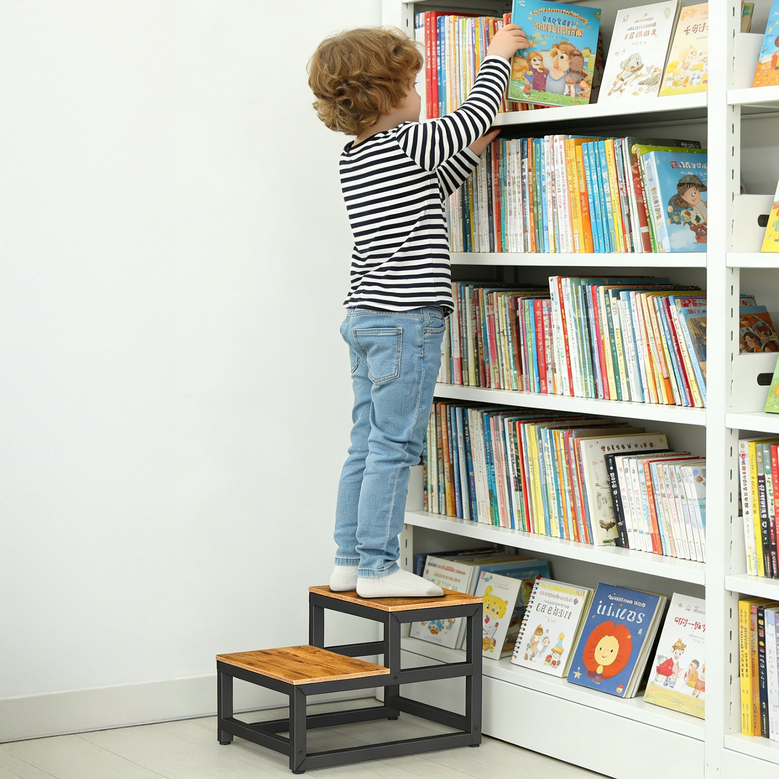 FANSXIVITA Small Foot Stools, Kids 2 Step Stool, Rubber Wood Step for Children, Durable, Non-Slip, Toddler Step Stool, Easy to Clean